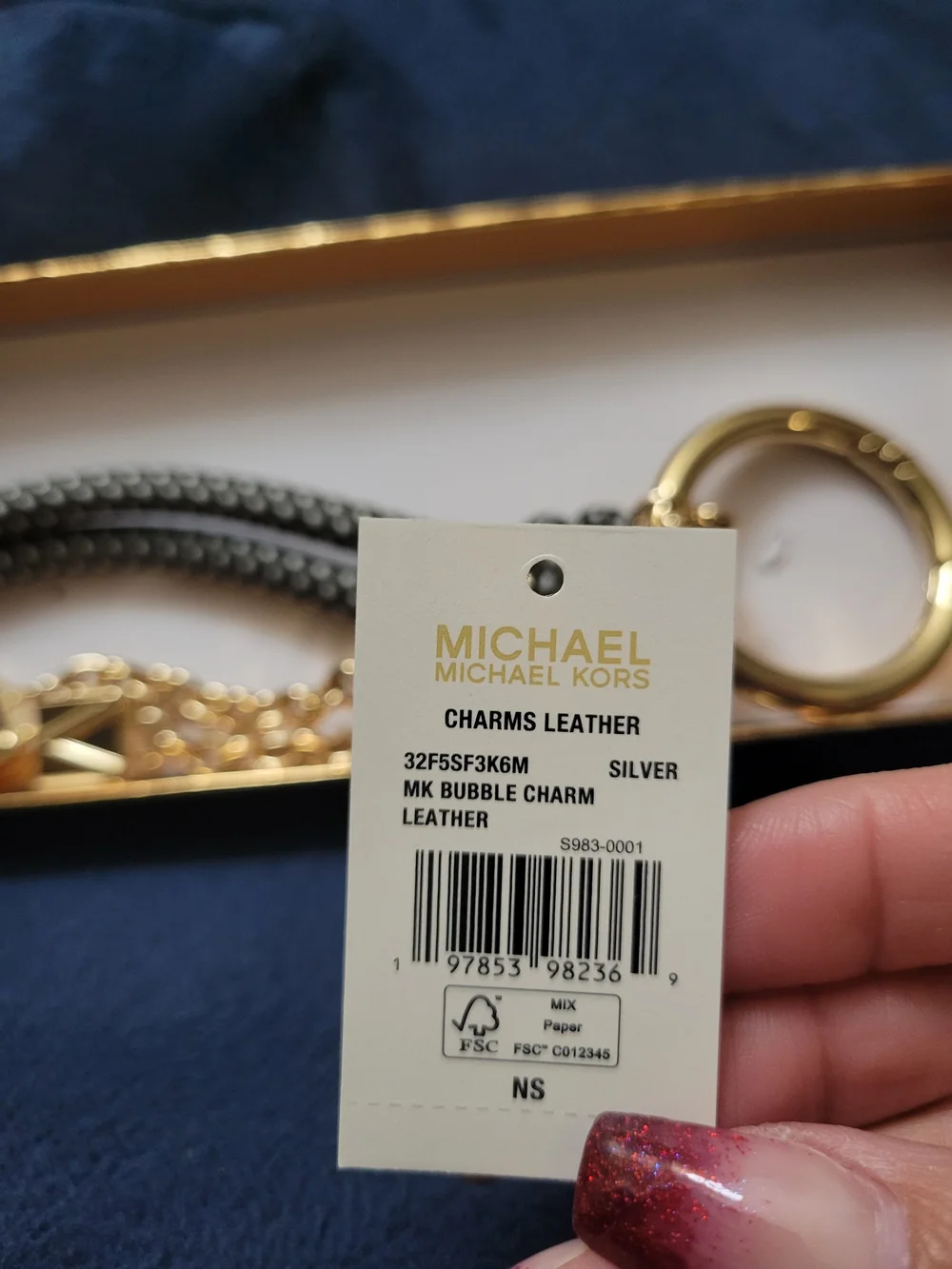 Michael Kors Novelty Gold Tone and Speckled Green Cord Bag Charm